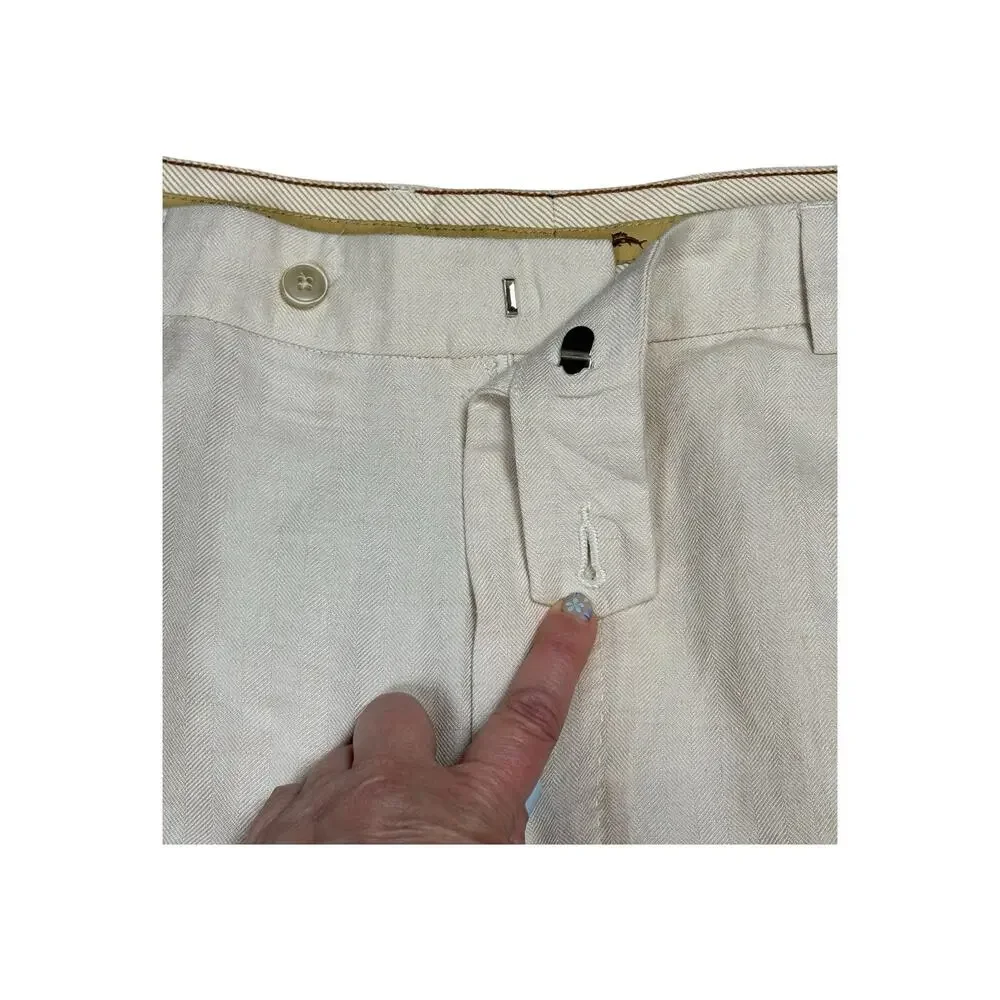 Tommy Bahama Linen Silk Pleated Pants Men's 40x30 Cream Unlined Preppy Summer